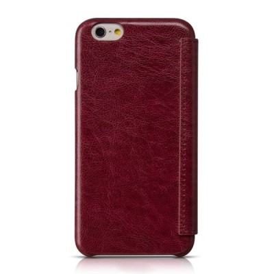 Prabangus „HOCO“ Crystal Classic serijos odinis atverčiamas tamsiai raudonas Apple iPhone 6 (6s) dėklas / Priedai.lt