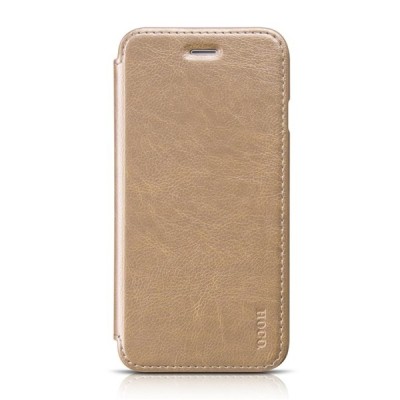 Greznais „HOCO“ Crystal Classic sērijas ādas atvērams zelta Apple iPhone 6 (6s) futrālis / Vacins.lv
