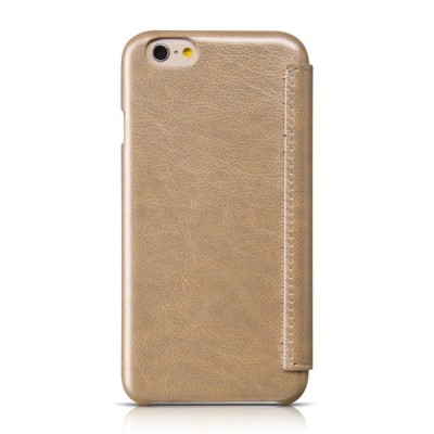 Prabangus „HOCO“ Crystal Classic serijos odinis atverčiamas auksinis Apple iPhone 6 (6s) dėklas / Priedai.lt