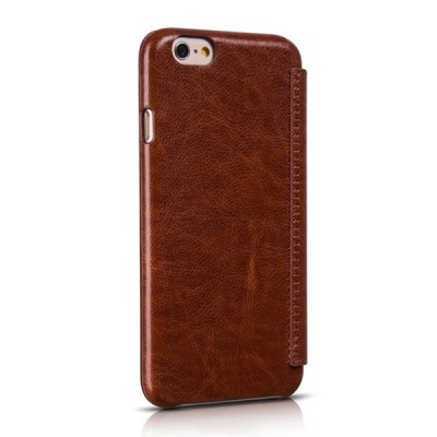 Prabangus „HOCO“ Crystal Classic serijos odinis atverčiamas rudas Apple iPhone 6 (6s) dėklas / Priedai.lt