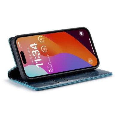 Apple iPhone 16 Plus CaseMe Leather solīds atvēramais ādas zils maciņš - maks | Vacins.lv