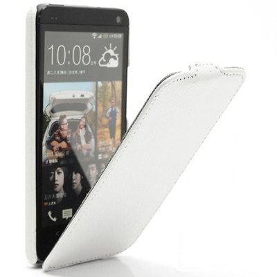 Atverčiamas odinis HTC One M7 baltas dėklas (Dėkliukas) / Priedai.lt