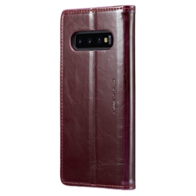 Samsung Galaxy S10+ (G975) „CaseMe“ Leather solīds atvēramais ādas bordo maciņš - maks | Vacins.lv