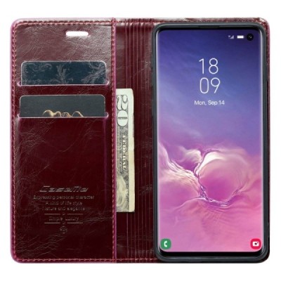 Samsung Galaxy S10+ (G975) „CaseMe“ Leather solīds atvēramais ādas bordo maciņš - maks | Vacins.lv