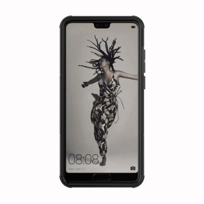 Huawei P20 „Kickstand“ pastiprinātas aizsardzības melns apvalks | Vacins.lv