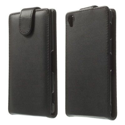Sony Xperia Z3 klasisks ādas vertikāli atvēramais melns futrālis / Vacins.lv