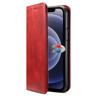 Apple iPhone 12 Mini Suteni ādas atvēramais sarkans maciņš (maks) | Vacins.lv