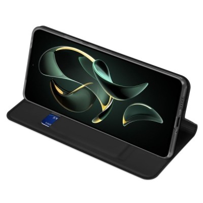 Xiaomi 13T (13T Pro) „Dux Ducis“ Skin sērijas melns ādas atvērams maciņš | Vacins.lv