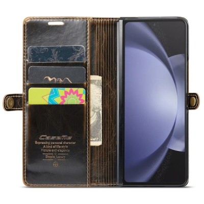 Samsung Galaxy Fold5 5G (SM-F946B) „CaseMe“ Leather solīds atvēramais ādas brūns maciņš - maks | Vacins.lv