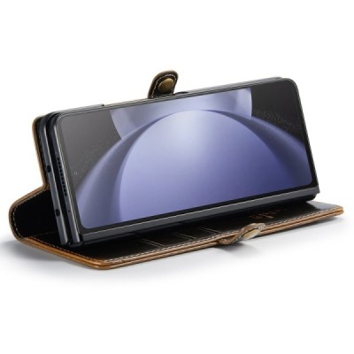Samsung Galaxy Fold5 5G (SM-F946B) „CaseMe“ Leather solīds atvēramais ādas brūns maciņš - maks | Vacins.lv