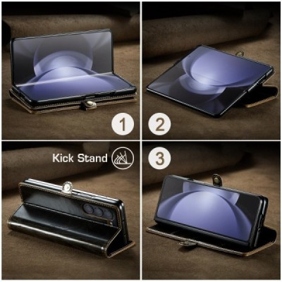 Samsung Galaxy Fold5 5G (SM-F946B) „CaseMe“ Leather solīds atvēramais ādas brūns maciņš - maks | Vacins.lv