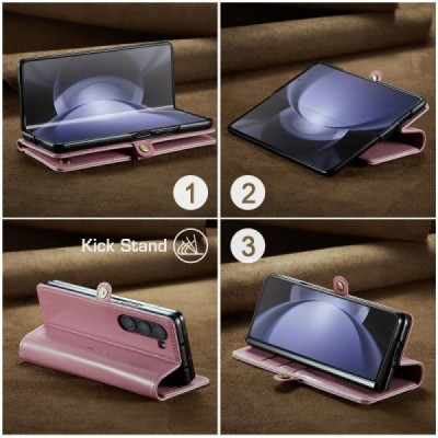Samsung Galaxy Fold5 5G (SM-F946B) „CaseMe“ Leather solīds atvēramais ādas rozs maciņš - maks | Vacins.lv