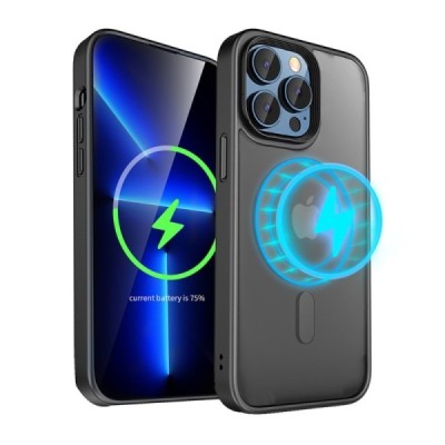 Apple iPhone 15 Pro Max „Mocolo“ Rubberized MagSafe silikoninis skaidrus permatomas dėklas su juodu rėmeliu | Priedai.lt