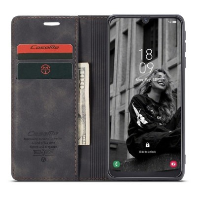Samsung Galaxy A40 (A405F) CaseMe Retro solīds atvēramais ādas melns maciņš - maks | Vacins.lv