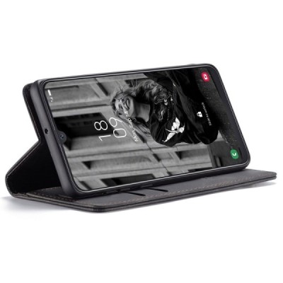 Samsung Galaxy A40 (A405F) CaseMe Retro solīds atvēramais ādas melns maciņš - maks | Vacins.lv