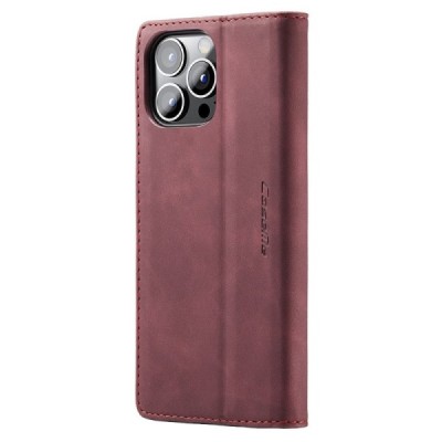 Apple iPhone 15 Pro CaseMe Retro solidus atverčiamas bordo odinis dėklas - knygutė | Priedai.lt