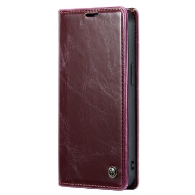Apple iPhone 15 Plus „CaseMe“ Leather solīds atvēramais ādas bordo maciņš - maks | Vacins.lv