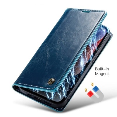 Apple iPhone 15 Pro Max „CaseMe“ Leather solīds atvēramais ādas zils maciņš - maks | Vacins.lv