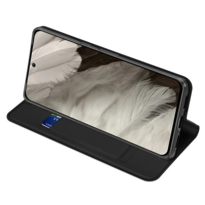 Google Pixel 8 „Dux Ducis“ Skin sērijas melns ādas atvērams maciņš | Vacins.lv