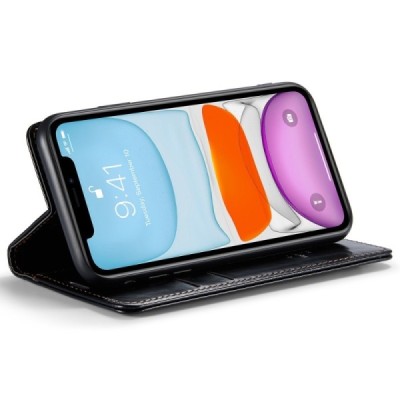 Apple iPhone 11 „CaseMe“ Leather solīds atvēramais ādas melns maciņš - maks | Vacins.lv