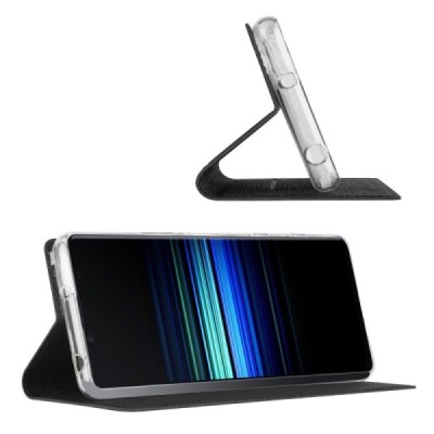 Sony Xperia 10 V „Vili“ atvērams melns ādas maciņš | Vacins.lv