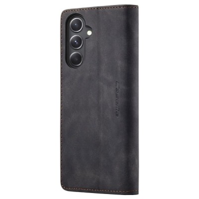 Samsung Galaxy S23 FE (Fan Edition) CaseMe Retro solīds atvēramais ādas melns maciņš - maks | Vacins.lv