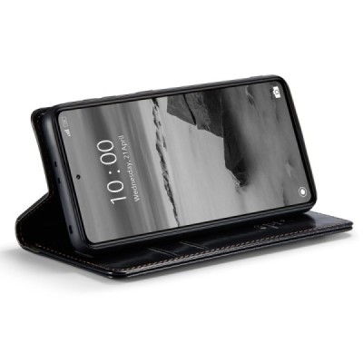 Xiaomi Redmi Note 12 Pro+ 5G „CaseMe“ Leather solīds atvēramais ādas melns maciņš - maks | Vacins.lv