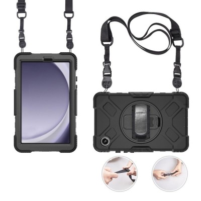 Samsung Galaxy Tab A9 pastiprinātas aizsardzības melns (360°) apvalks, vaciņš | Vacins.lv