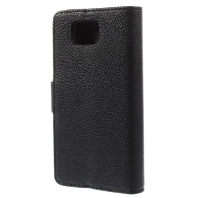 Samsung Galaxy Alpha G850 atvēramais melns ādas Litchi futrālis - maciņš / Vacins.lv