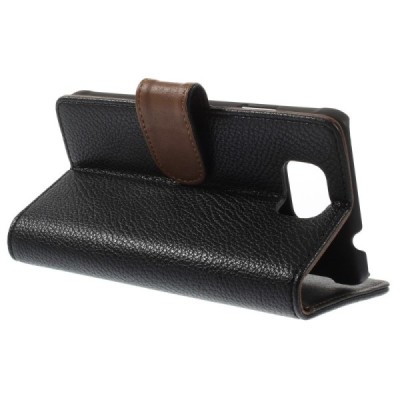 Samsung Galaxy Alpha G850 atvēramais melns ādas Litchi futrālis - maciņš / Vacins.lv