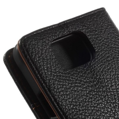 Samsung Galaxy Alpha G850 atvēramais melns ādas Litchi futrālis - maciņš / Vacins.lv