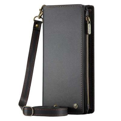 „CaseMe“ Crossbody universali atverčiama juoda odinė įmautė - piniginė (XXL dydis) | Priedai.lt