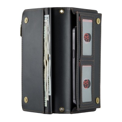 „CaseMe“ Crossbody universali atverčiama juoda odinė įmautė - piniginė (XXL dydis) | Priedai.lt