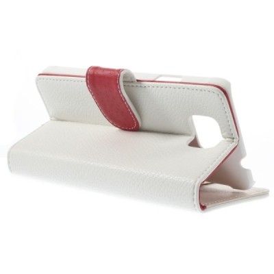 Samsung Galaxy Alpha G850 atvēramais balts ādas Litchi futrālis - maciņš / Vacins.lv