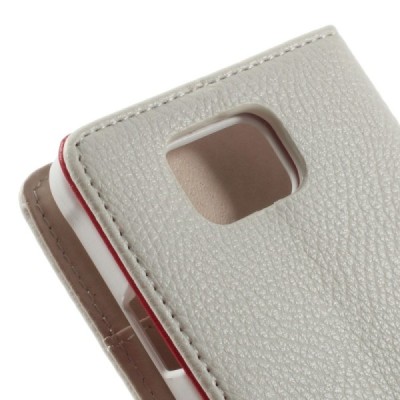 Samsung Galaxy Alpha G850 atvēramais balts ādas Litchi futrālis - maciņš / Vacins.lv
