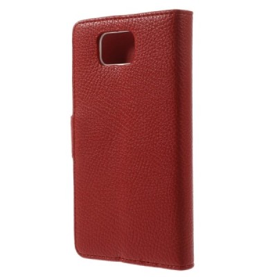 Samsung Galaxy Alpha G850 atvēramais sarkans ādas Litchi futrālis - maciņš / Vacins.lv