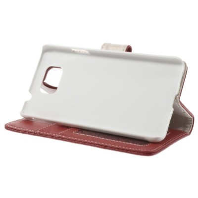 Samsung Galaxy Alpha G850 atvēramais sarkans ādas Litchi futrālis - maciņš / Vacins.lv