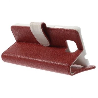 Samsung Galaxy Alpha G850 atvēramais sarkans ādas Litchi futrālis - maciņš / Vacins.lv