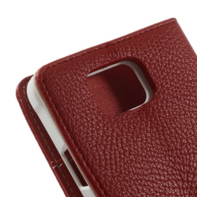Samsung Galaxy Alpha G850 atvēramais sarkans ādas Litchi futrālis - maciņš / Vacins.lv