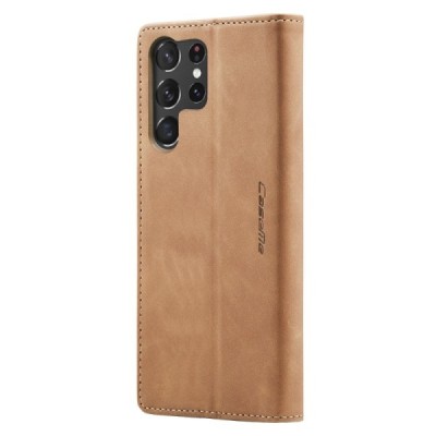 Samsung Galaxy S24 Ultra (SM-S928) CaseMe Retro solīds atvēramais ādas gaiši brūns maciņš - maks | Vacins.lv
