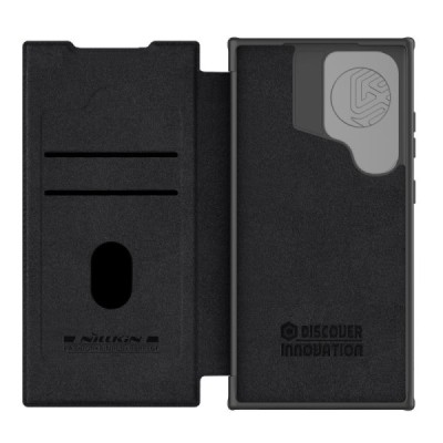 Greznais „Nillkin“ Qin Prop sērijas ādas atvērams melns Samsung Galaxy S24 (SM-S921) maciņš | Vacins.lv