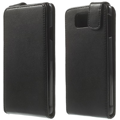 Samsung Galaxy Alpha G850 klasisks ādas vertikāli atvēramais melns futrālis / Vacins.lv