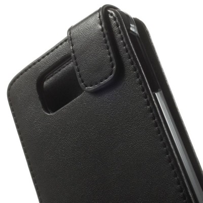 Samsung Galaxy Alpha G850 klasisks ādas vertikāli atvēramais melns futrālis / Vacins.lv