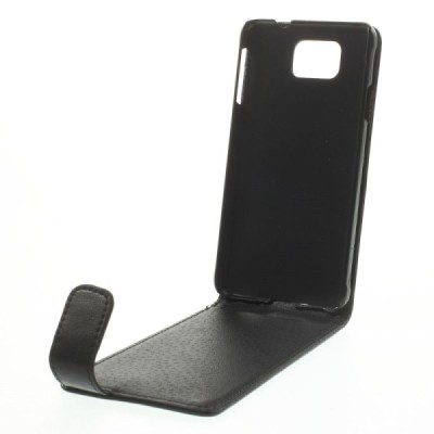 Samsung Galaxy Alpha G850 klasisks ādas vertikāli atvēramais melns futrālis / Vacins.lv