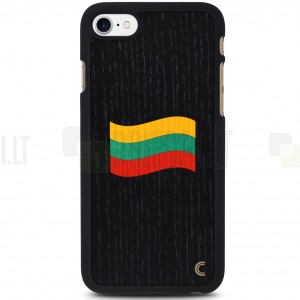 Apple iPhone 7 (iPhone 8) „Crafted Cover“ Juodas Lietuvos vėliava natūralaus medžio dėklas (tamsus medis)