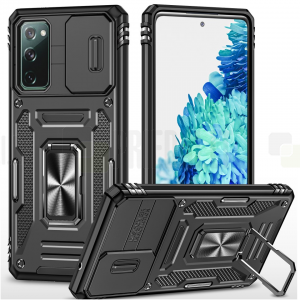 Sustiprintos apsaugos „Kickstand“ Samsung Galaxy S20 FE juodas kieto silikono (TPU) ir plastiko dėklas