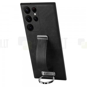 „Sulada“ Leather Kickstand Samsung Galaxy S24 Ultra (SM-S928) juodas odinis dėklas - nugarėlė
