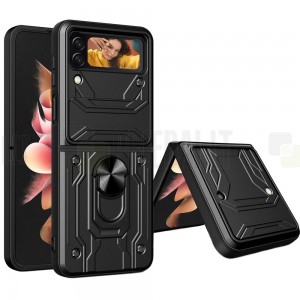 Sustiprintos apsaugos „Kickstand“ Samsung Galaxy Z Flip4 (F721) juodas kieto silikono (TPU) ir plastiko dėklas
