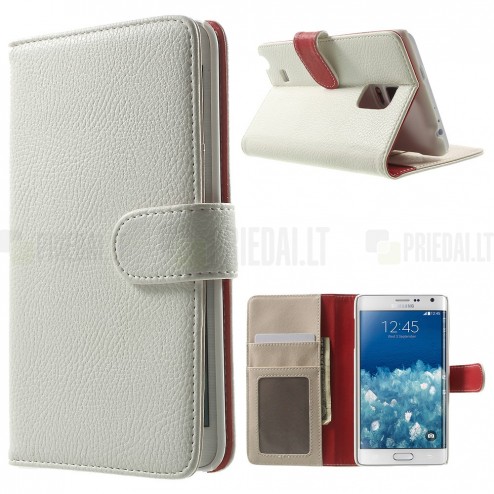 Samsung Galaxy Note Edge atverčiamas baltas odinis Litchi dėklas - piniginė