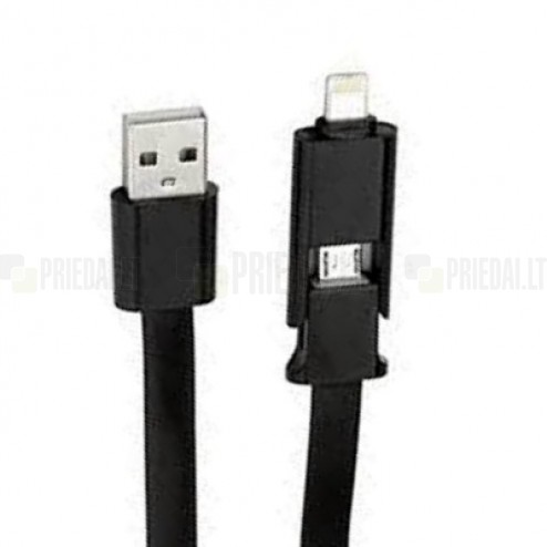 „Forever“ 2 IN 1 USB juodas laidas (micro USB ir Lightning)